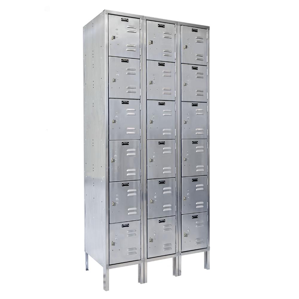 Hallowell 304 Stainless Steel Locker, 54"W x 18"D x 78"H, Stainless Steel, Six Tier, 3-wide, Knock-down. Picture 1