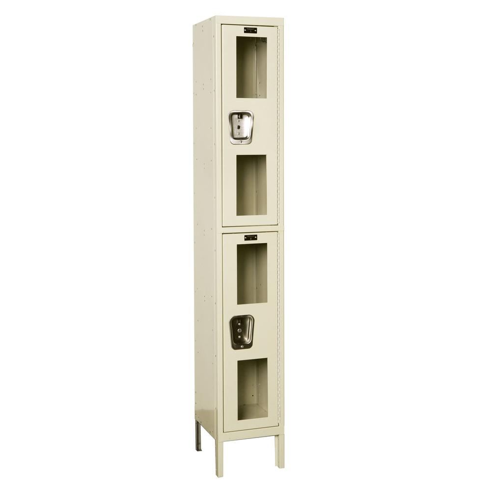 Hallowell Safety-View Locker, 12"W x 15"D x 78"H, 729 Tan, Double Tier, 1-Wide, Knock-Down. Picture 1
