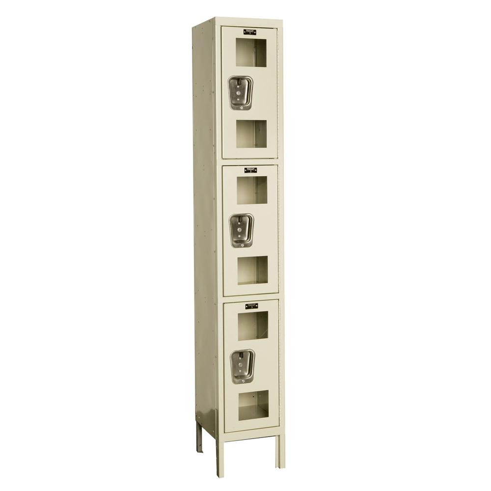 Hallowell Safety-View Locker, 12"W x 15"D x 78"H, 729 Tan, Triple Tier, 1-Wide, Knock-Down. Picture 1