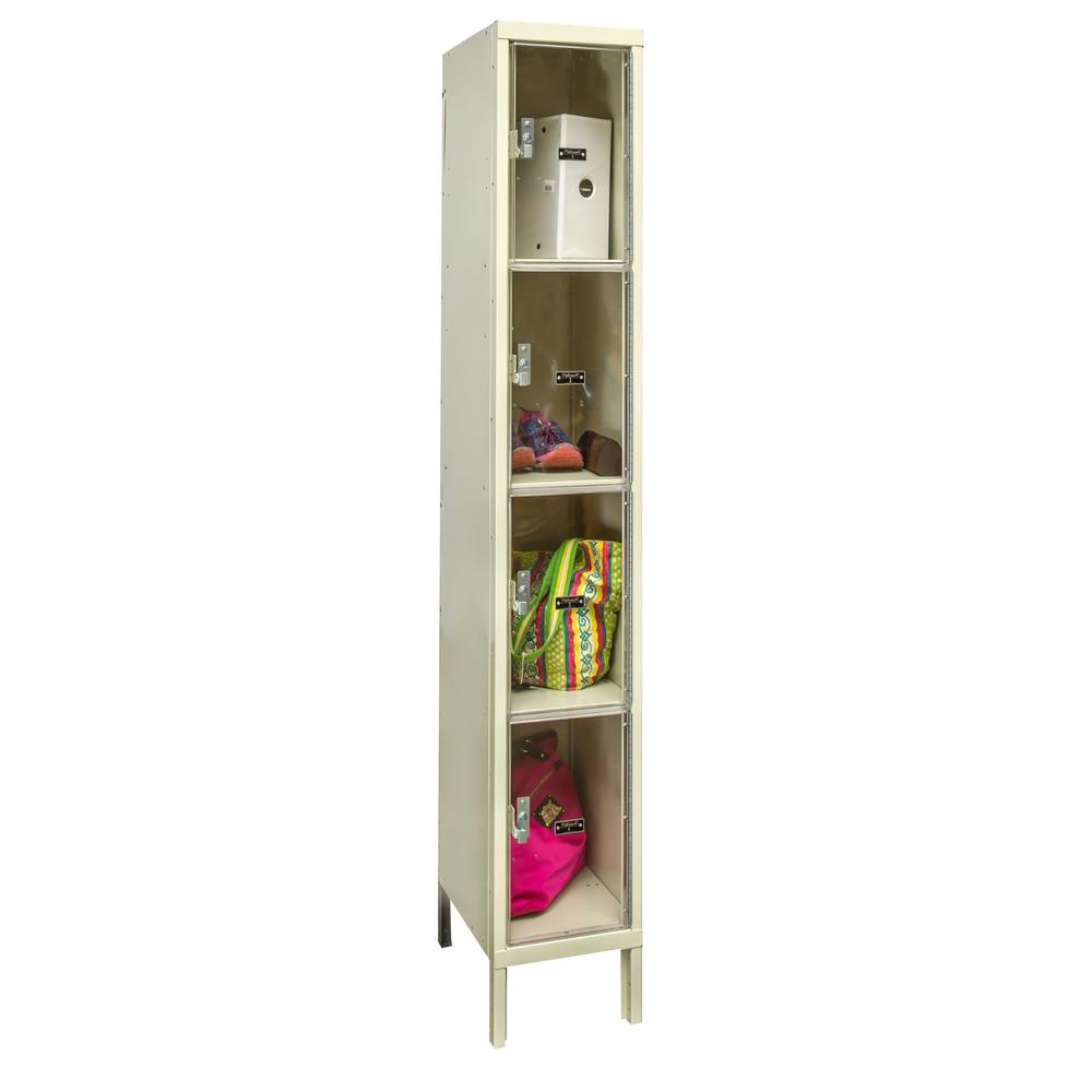 Hallowell Safety-View Plus Locker, 12"W x 15"D x 78"H, 729 Tan, Four Tier, 1-Wide, Knock-Down. Picture 1