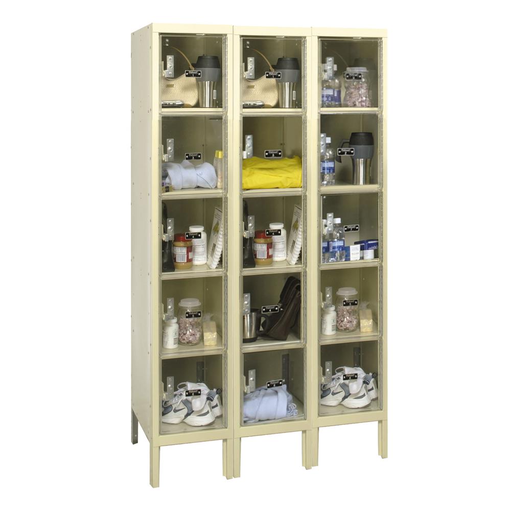 Hallowell Safety-View Plus Locker, 36"W x 15"D x 66"H, 729 Tan, 5-Tier, 3-Wide, Knock-Down. Picture 1