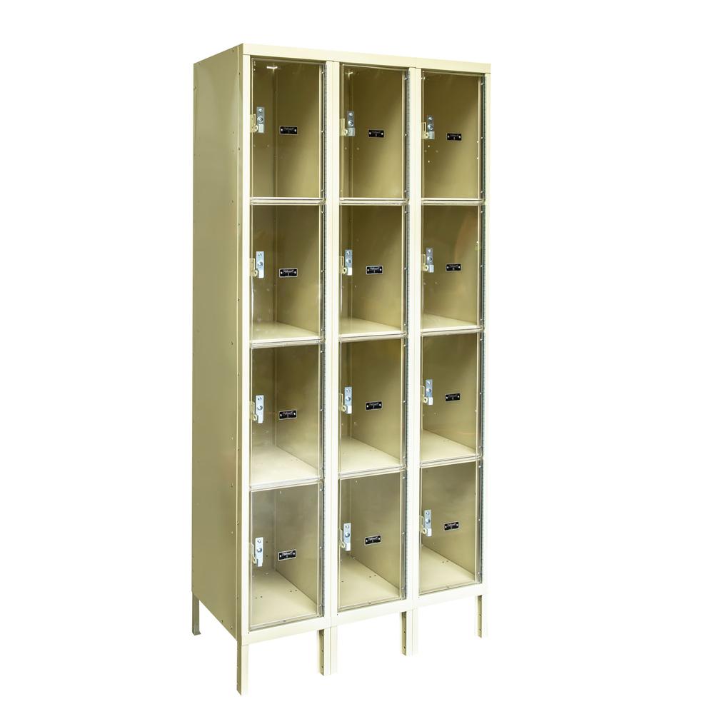 Hallowell Safety-View Plus Locker, 36"W x 15"D x 78"H, 729 Tan, Four Tier, 3-Wide, Knock-Down. Picture 2