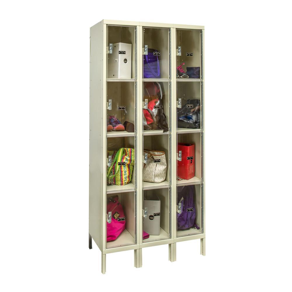 Hallowell Safety-View Plus Locker, 36"W x 15"D x 78"H, 729 Tan, Four Tier, 3-Wide, Knock-Down. Picture 1