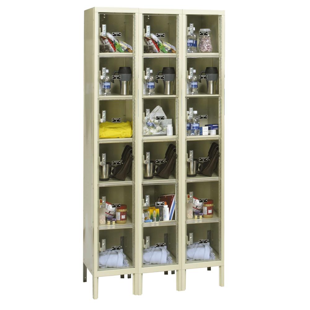 Hallowell Safety-View Plus Locker, 36"W x 15"D x 78"H, 729 Tan, 6-Tier, 3-Wide, Knock-Down. Picture 1