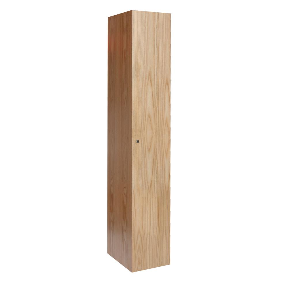 Hallowell All-Wood Club Locker, 15"W x 18"D x 72"H, Natural Red Oak with Clear Finish, Single Tier, 1-Wide, Assembled. Picture 1