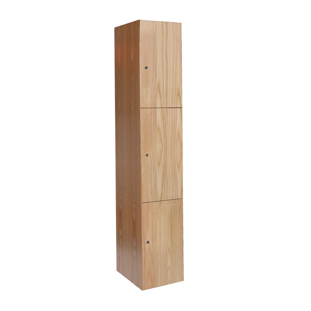 Hallowell All-Wood Club Locker, 15"W x 18"D x 72"H, Natural Red Oak with Clear Finish, Triple Tier, 1-Wide, Assembled. Picture 1