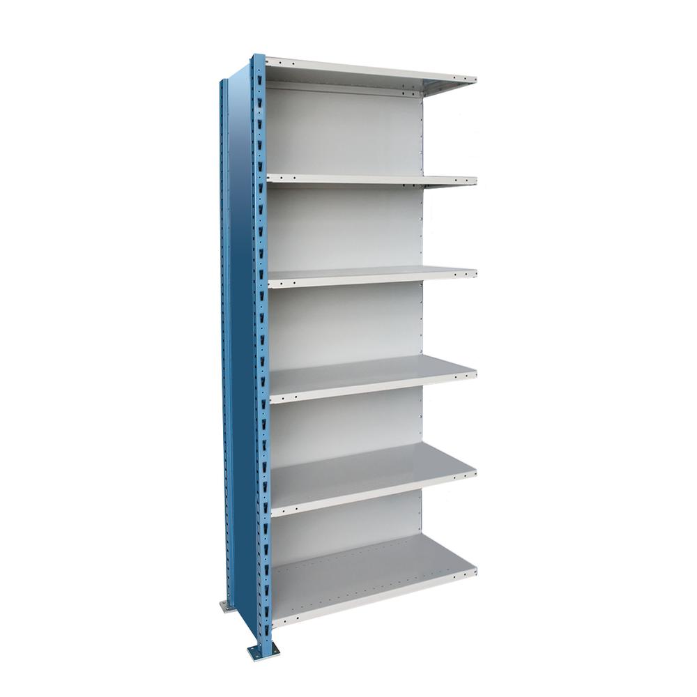Hallowell H-Post High Capacity Shelving 36"W x 18"D x 87"H 707 Marine Blue Posts and Sides / 711 Light Gray Backs and Shelves 6 Adjustable Shelves Add-on Unit Closed Style. Picture 2