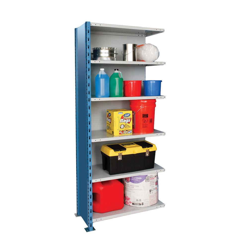 Hallowell H-Post High Capacity Shelving 36"W x 18"D x 87"H 707 Marine Blue Posts and Sides / 711 Light Gray Backs and Shelves 6 Adjustable Shelves Add-on Unit Closed Style. Picture 1