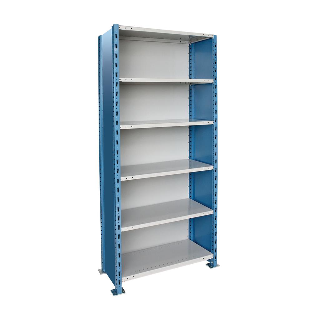Hallowell H-Post High Capacity Shelving 48"W x 18"D x 87"H 707 Marine Blue Posts and Sides / 711 Light Gray Backs and Shelves 6 Adjustable Shelves Starter Unit Closed Style. Picture 4