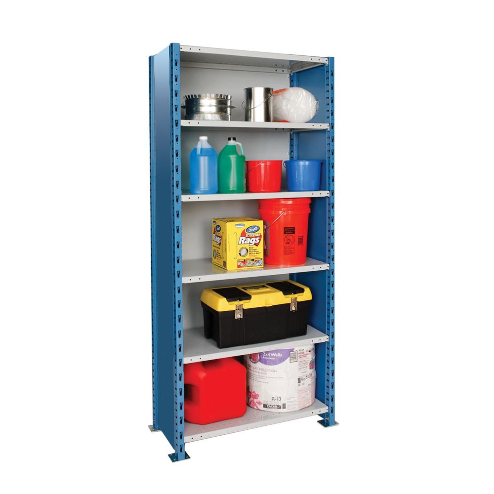 Hallowell H-Post High Capacity Shelving 48"W x 18"D x 87"H 707 Marine Blue Posts and Sides / 711 Light Gray Backs and Shelves 6 Adjustable Shelves Starter Unit Closed Style. Picture 3