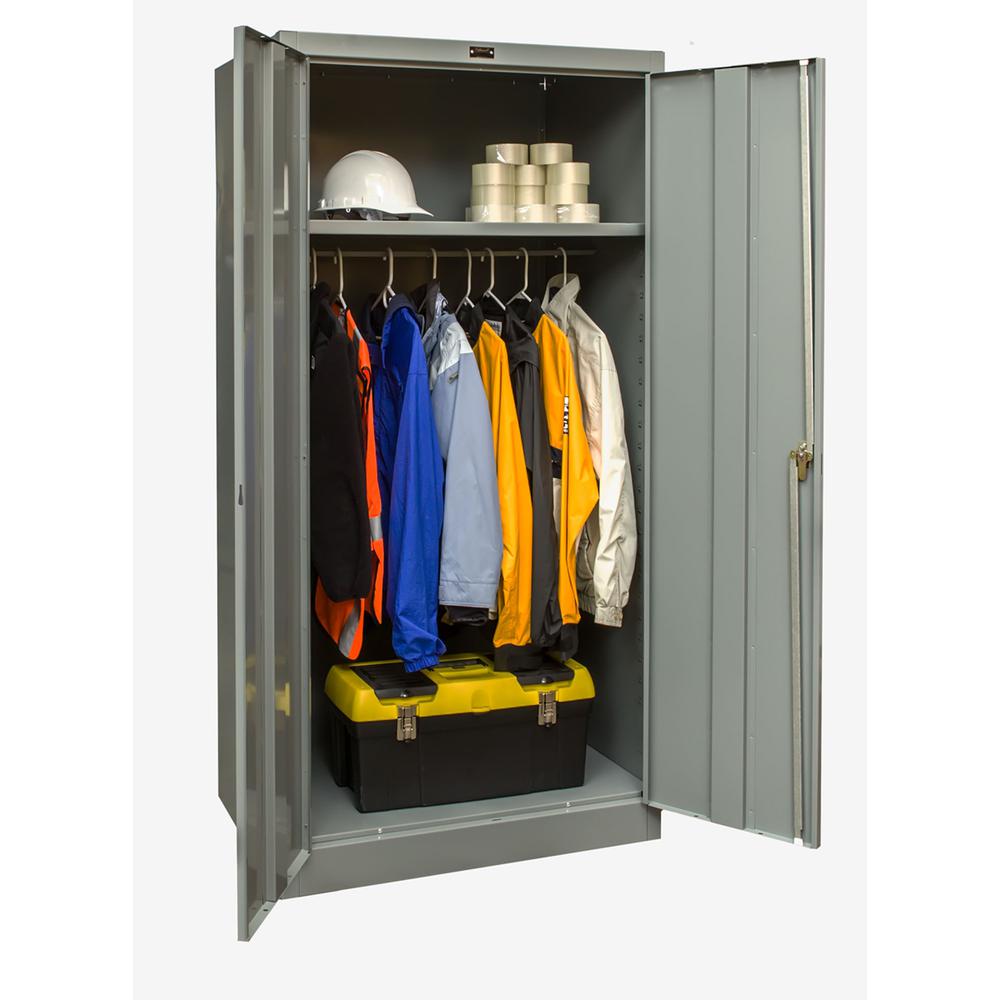 400 Series Stationary Solid Wardrobe Cabinet, 36"W x 18"D x 72"H, 725 Dark Gray, Single Tier, Double Solid Door, 1-Wide, Assembled. Picture 1