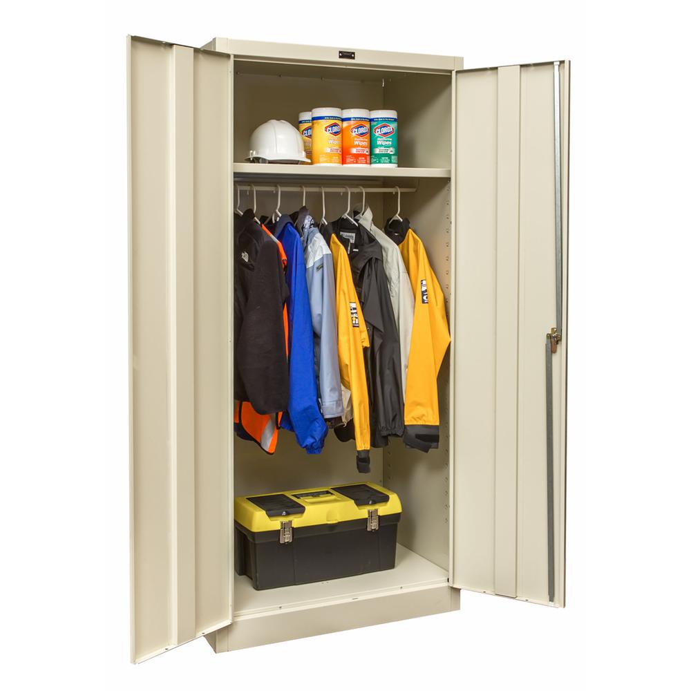 400 Series Stationary Solid Wardrobe Cabinet, 36"W x 18"D x 72"H, 729 Tan, Single Tier, Double Solid Door, 1-Wide, Assembled. Picture 1