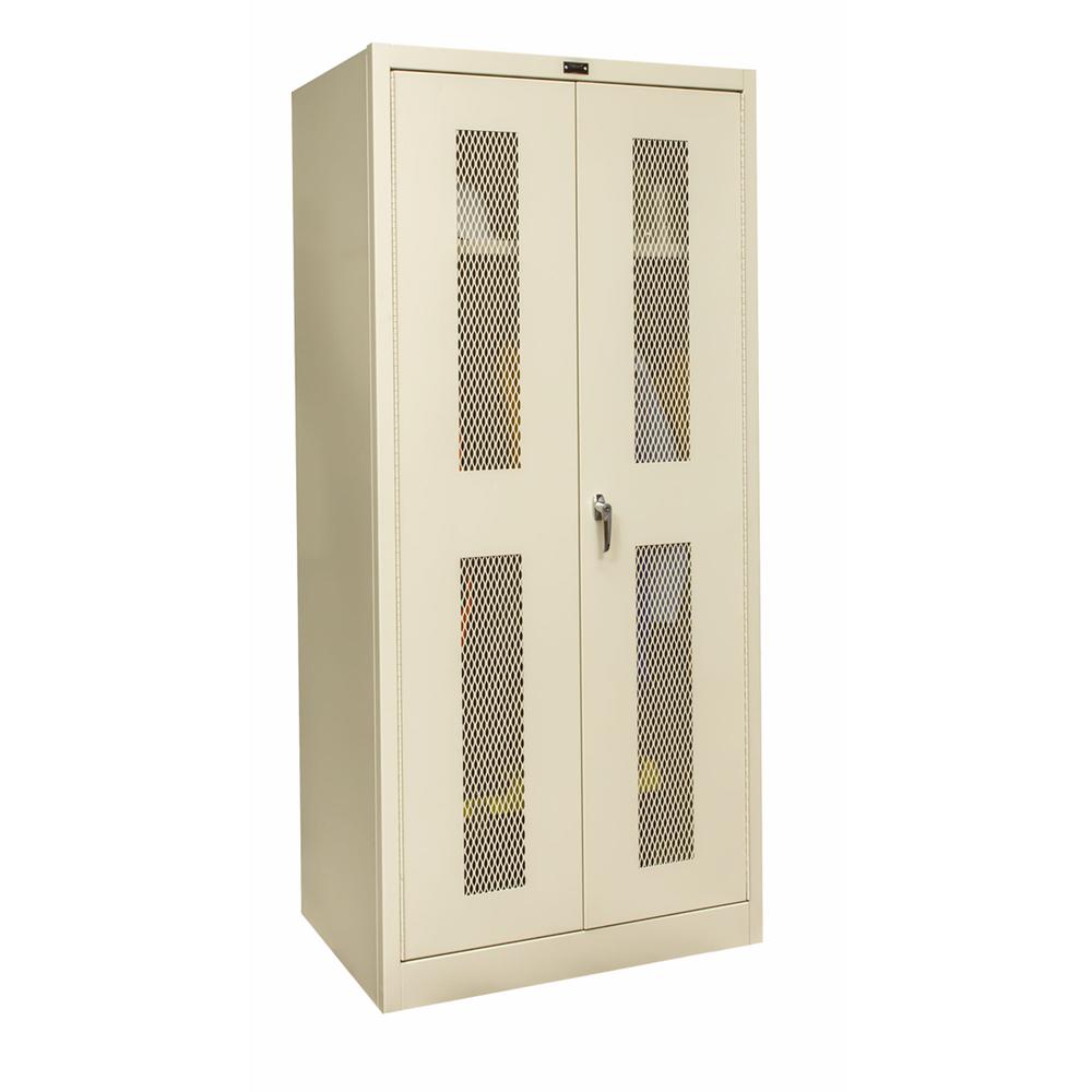 800 Series Stationary Wardrobe Cabinet, 36"W  x 18"D x 78"H, 729 Tan, Single Tier, Double Ventilated Door, 1-Wide, Assembled. Picture 2