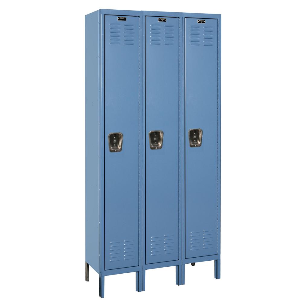 Hallowell Premium Locker, 36"W x 18"D x 78"H, 707 Marine Blue, Single Tier, 3-Wide, Knock-Down. Picture 1