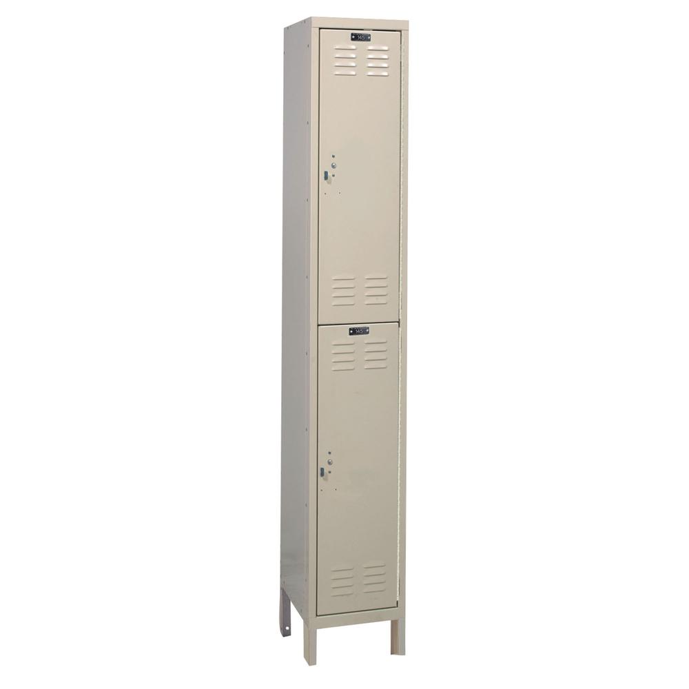 Hallowell Value Max Locker, 12"W x 18"D x 78"H, 729 Tan, Double Tier, 1-Wide, Knock-Down. Picture 1