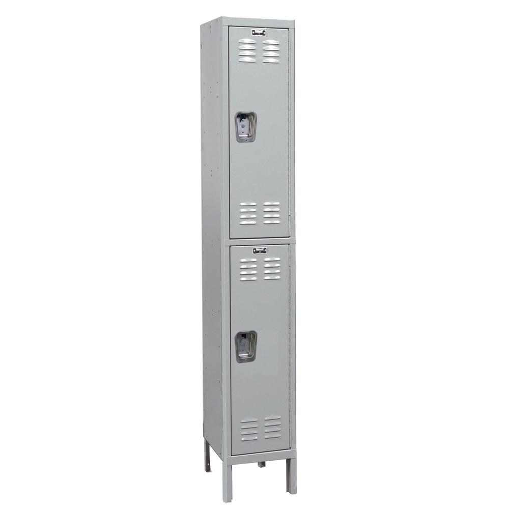 Hallowell MedSafe Locker, 12"W x 18"D x 78"H, 711 Light Gray - Antimicrobial, Double Tier, 1-Wide, Assembled. Picture 1