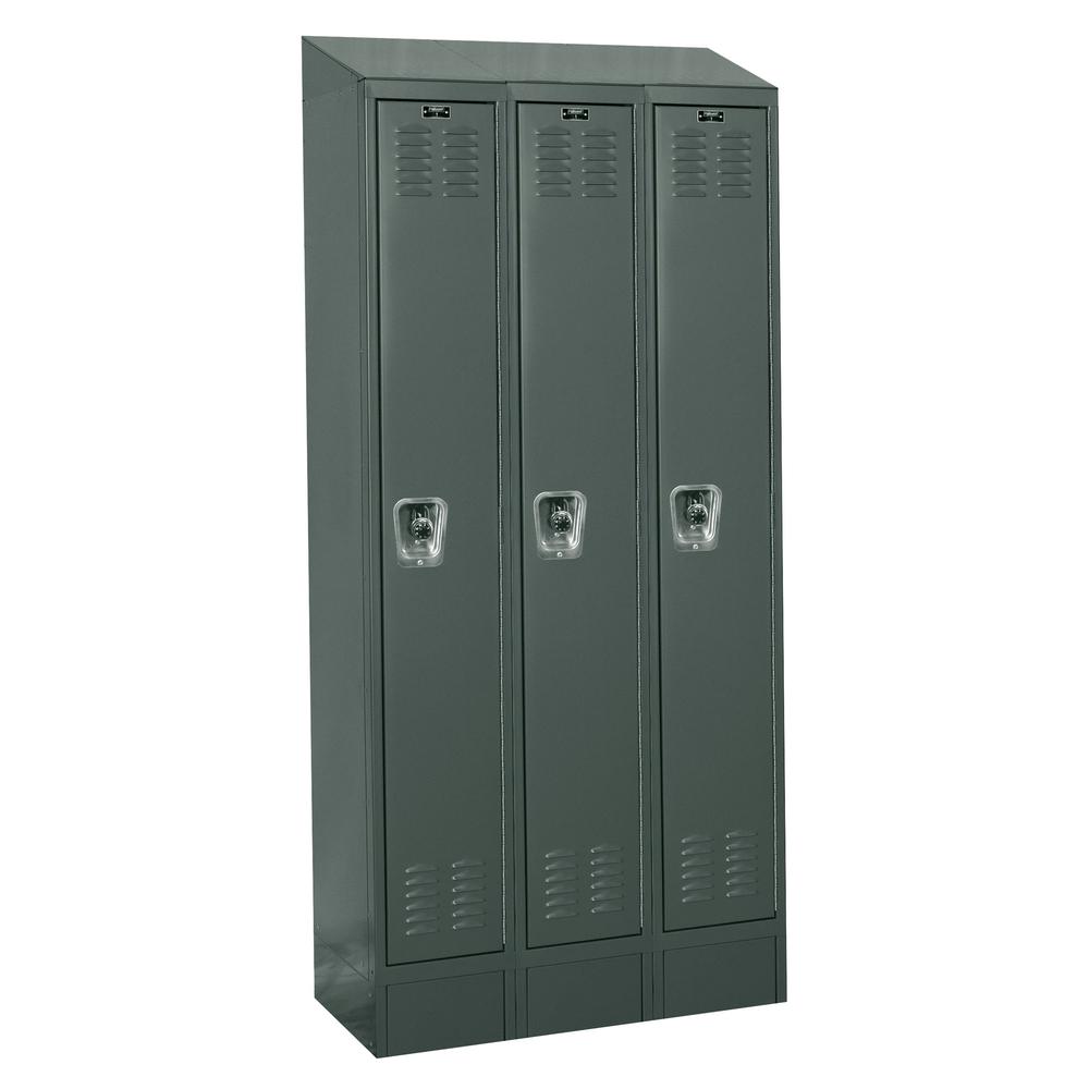 Hallowell ReadyBuilt II Locker, 36"W x 18"D x 84"H, 725 Dark Gray, Single Tier, 3-Wide, Assembled. Picture 1