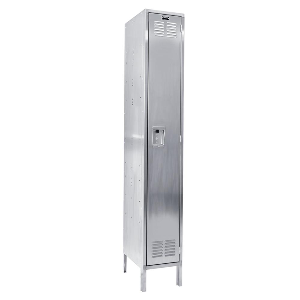 Hallowell 304 Stainless Steel Locker, 12"W x 18"D x 78"H, Stainless Steel, Single Tier, 1-wide, Assembled. Picture 1