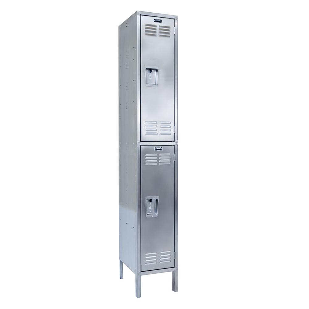 Hallowell 304 Stainless Steel Locker, 12"W x 18"D x 78"H, Stainless Steel, Double Tier, 1-wide, Assembled. Picture 1