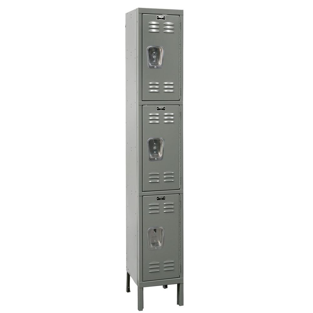 Hallowell Premium Locker, 12"W x 12"D x 78"H, 725 Dark Gray, Triple Tier, 1-Wide, Assembled. Picture 1