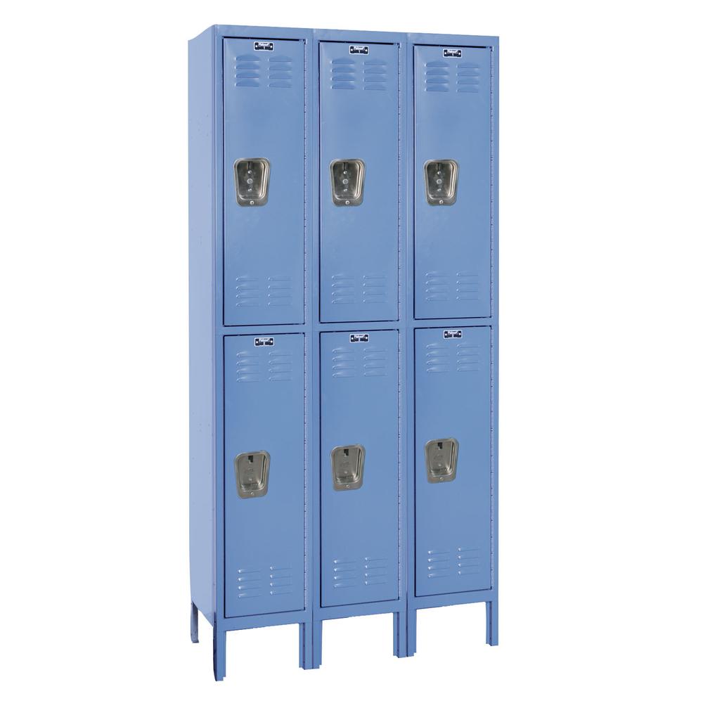 Hallowell Premium Locker, 36"W x 12"D x 78"H, 707 Marine Blue, Double Tier, 3-Wide, Assembled. Picture 1