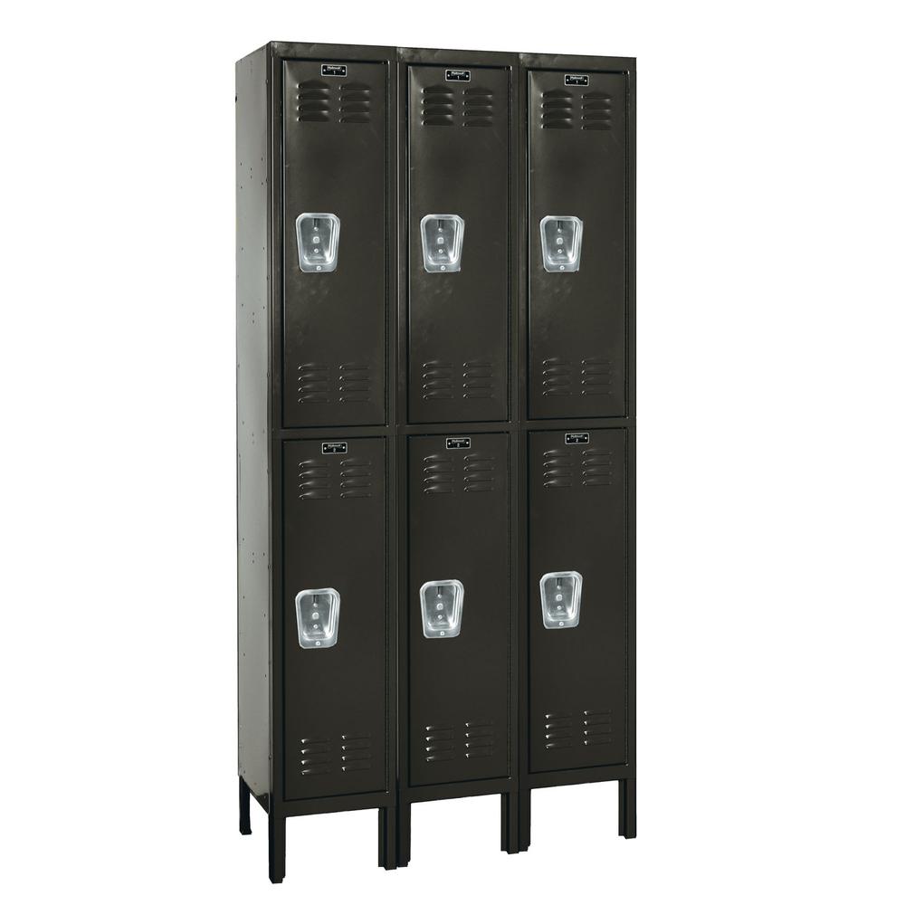 Hallowell Premium Locker, 36"W x 12"D x 78"H, 708 Black, Double Tier, 3-Wide, Assembled. Picture 1
