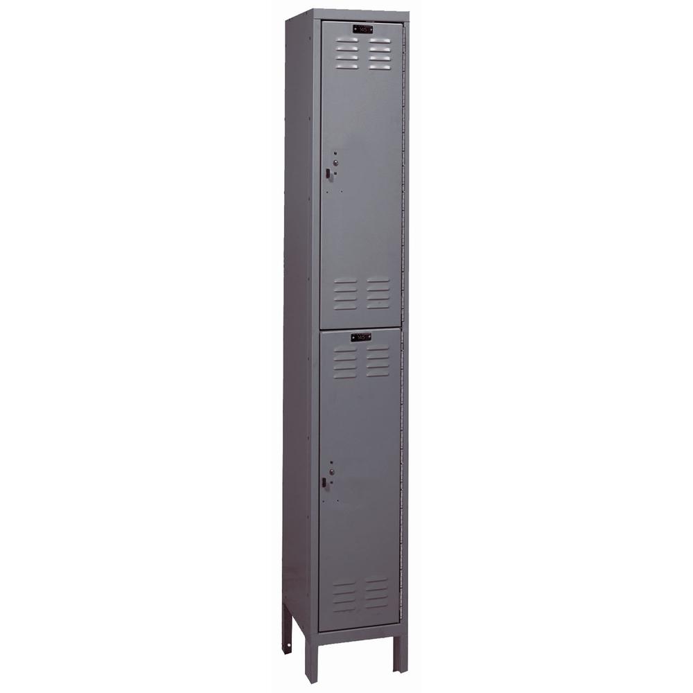 Hallowell Value Max Locker, 12"W x 12"D x 78"H, 725 Dark Gray, Double Tier, 1-Wide, Assembled. The main picture.