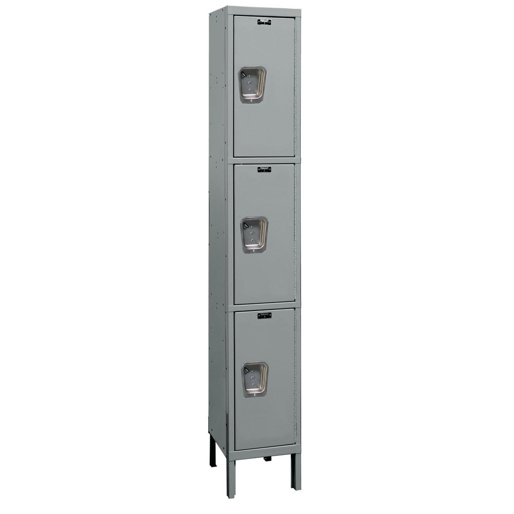 Hallowell Maintenance-Free Quiet (MFQ) Locker, 12"W x 12"D x 78"H, 725 Dark Gray, Triple Tier, 1-Wide, Assembled. Picture 1