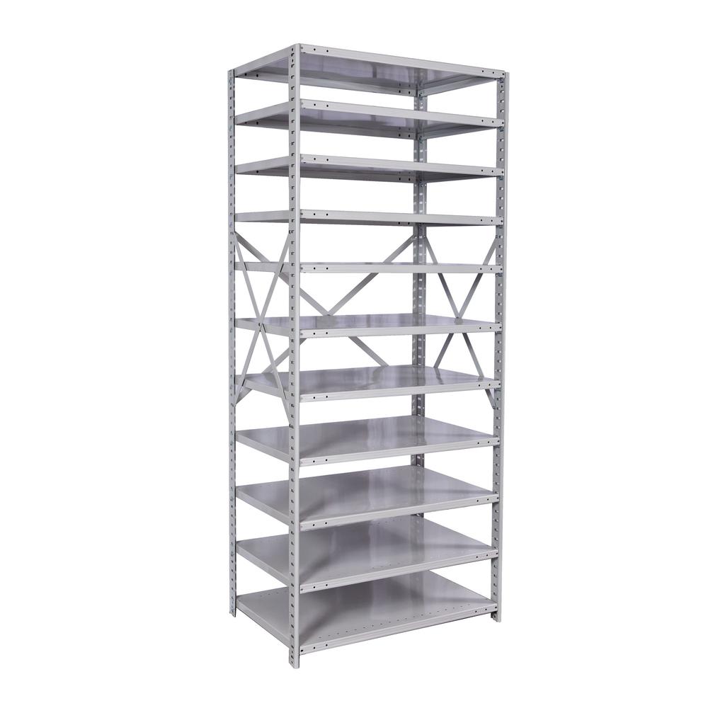 MedSafe Antimicrobial Hi-Tech Shelving 48"W x 18"D x 87"H 711 Light Gray 11 Adjustable Shelves Starter Unit Open Style with Sway Braces. Picture 1