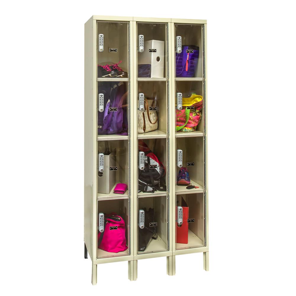 Hallowell DigiTech Safety-View Plus Locker, 36"W x 15"D x 78"H, 729 Tan, Four Tier, 3-Wide, Assembled. The main picture.