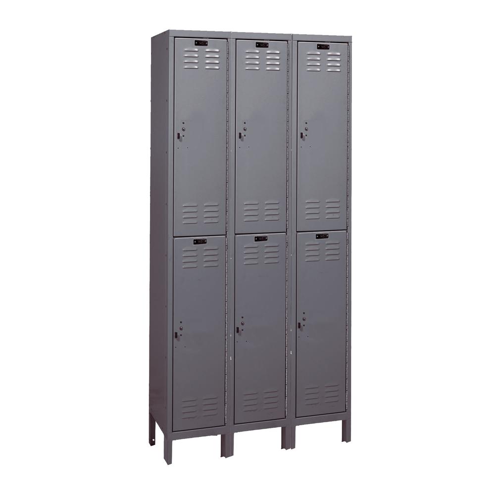 Hallowell Value Max Locker, 36"W x 15"D x 78"H, 725 Dark Gray, Double Tier, 3-Wide, Assembled. Picture 1