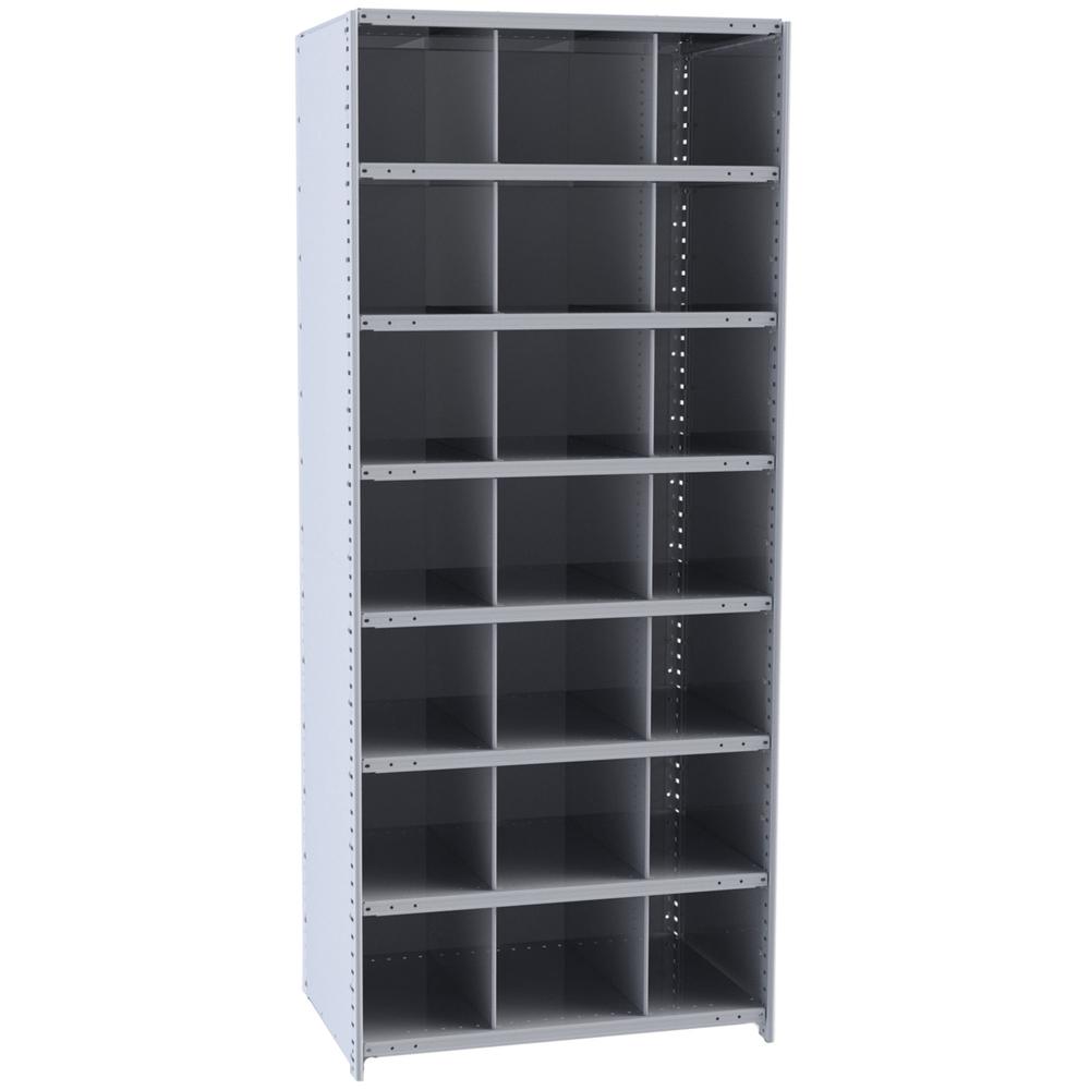 Hallowell Hi-Tech Metal Bin Shelving 36"W x 12"D x 87"H 725 Dark Gray  Starter Unit (21) 12"W x 12"H Bins. Picture 1