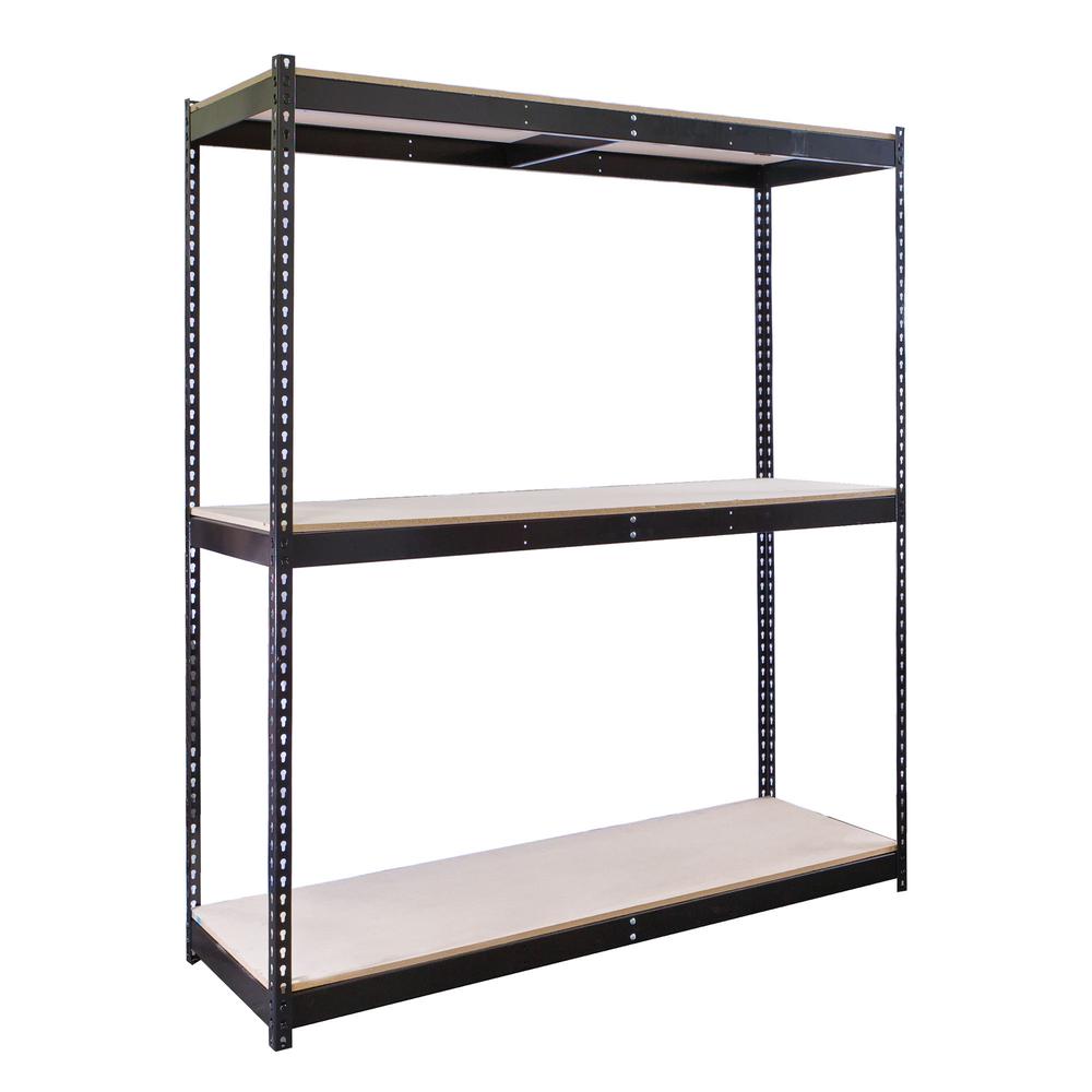Rivetwell, Double Rivet Boltless Shelving with Center Support 60"W x 18"D x 84"H 708 Midnight Ebony 3 Levels Starter Unit Includes Particle Board Decking. Picture 1
