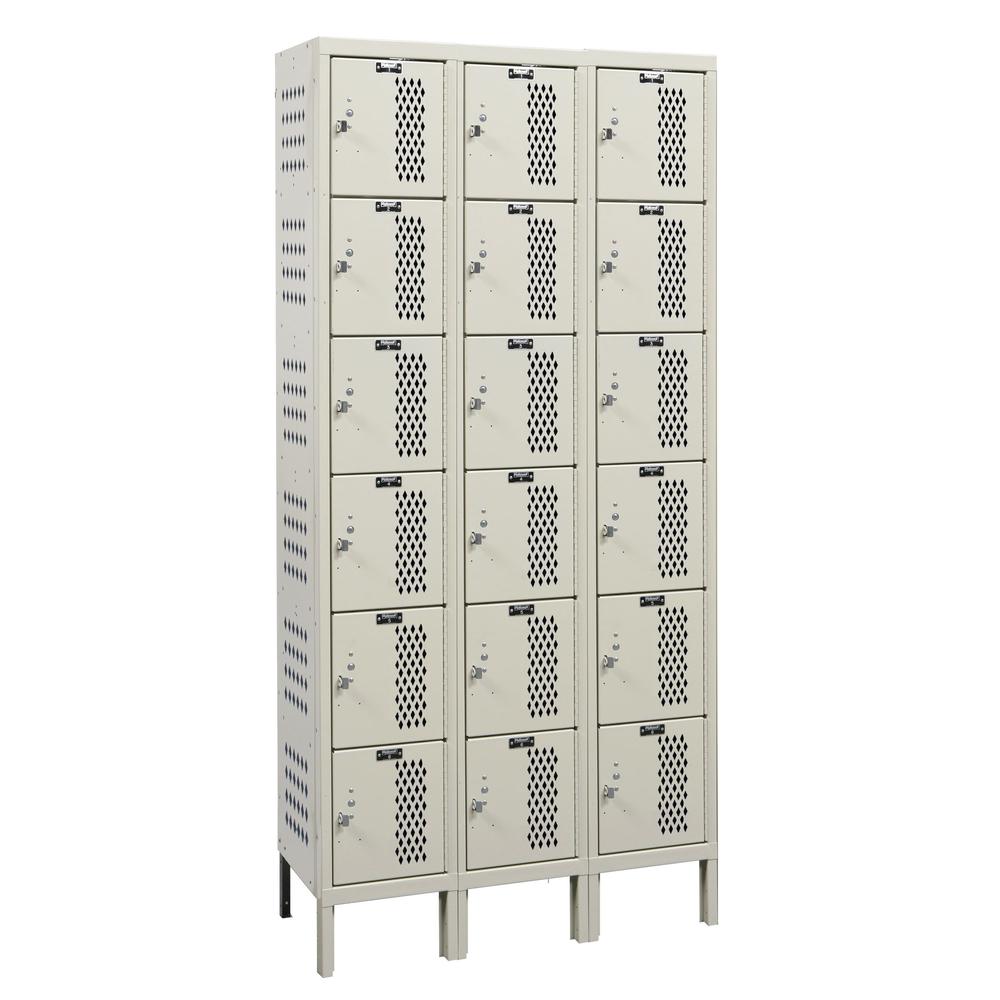 Hallowell Heavy-Duty Ventilated (HDV) Locker, 36"W x 18"D x 78"H, 729 Tan, 6-Tier, 3-Wide, Assembled. The main picture.