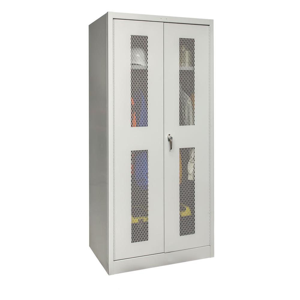 800 Series Stationary Wardrobe Cabinet, 48"W  x 18"D x 78"H, 711 Light Gray - Antimicrobial, Single Tier, Double Ventilated Door, 1-Wide, Assembled. Picture 2