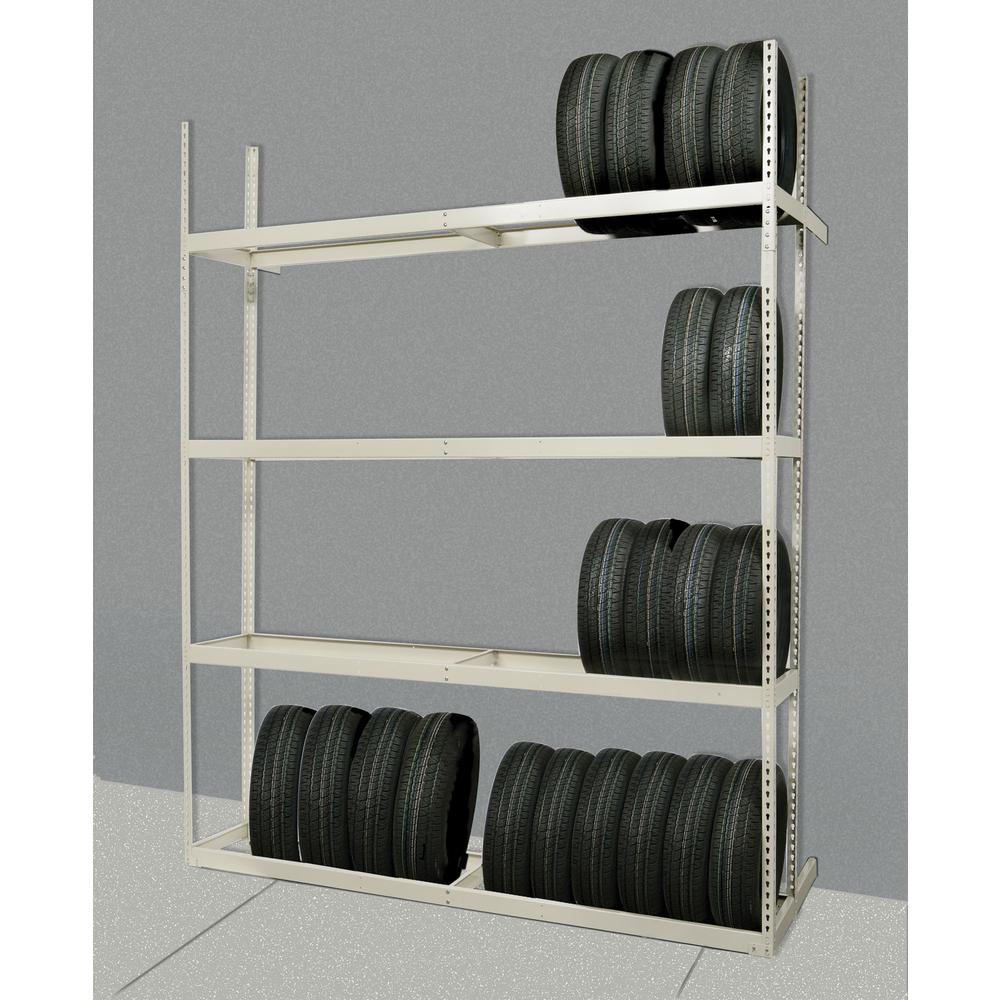 Rivetwell, Double Row, Tire Storage Shelving 60"W x 21"D x 84"H  729 Tan 3 Levels Starter Unit. Picture 1