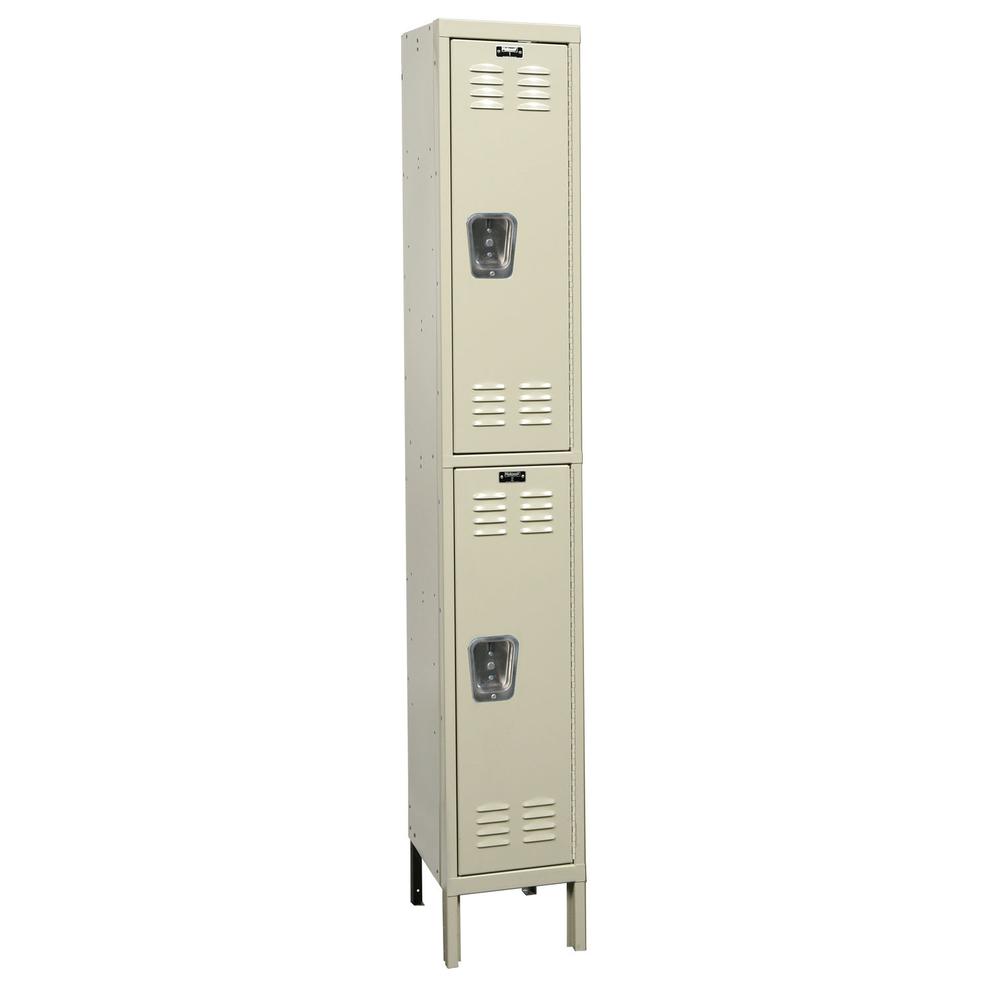 Hallowell Premium Locker, 15"W x 21"D x 78"H, 729 Tan, Double Tier, 1-Wide, Knock-Down. Picture 1