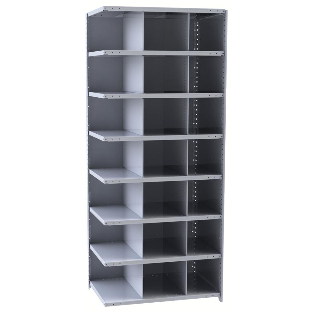 Hallowell Hi-Tech Metal Bin Shelving 36"W x 12"D x 87"H 725 Dark Gray  Starter Unit (21) 12"W x 12"H Bins. Picture 2