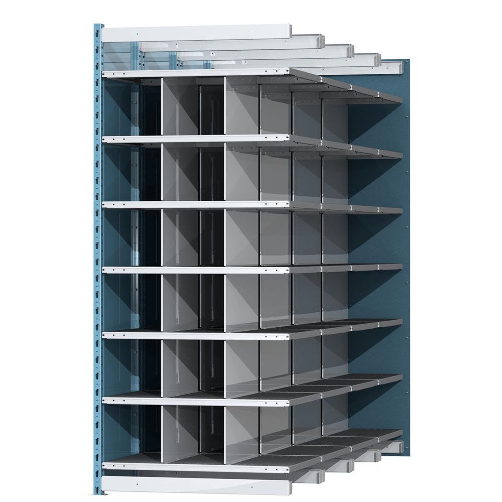 Hallowell Deep Bin Shelving 36"W x 96"D x 87"H 707 Marine Blue Posts and Sides / 711 Light Gray Backs, Shelves and Dividers  7 Shelves Starter Unit Closed Style. Picture 1