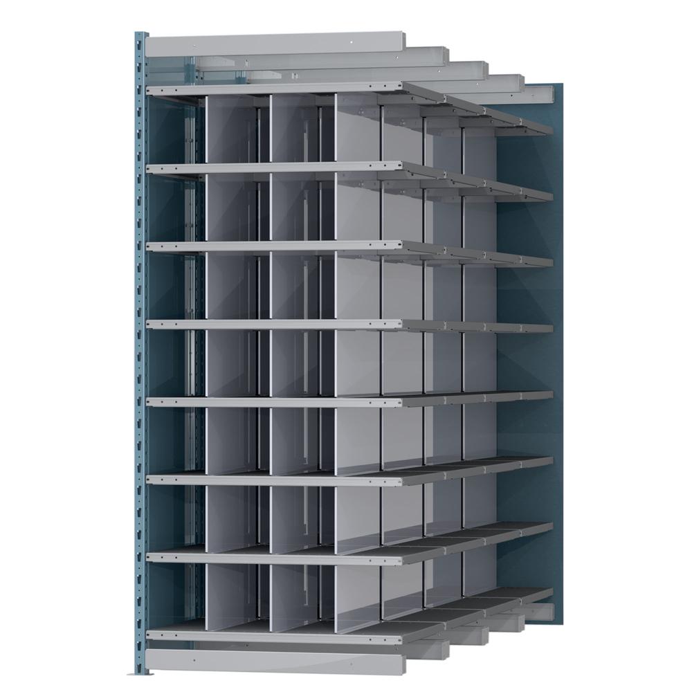 Hallowell Deep Bin Shelving 36"W x 96"D x 87"H 707 Marine Blue Posts and Sides / 711 Light Gray Backs, Shelves and Dividers  8 Shelves Starter Unit Closed Style. Picture 1