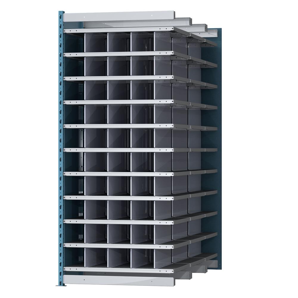 Hallowell Deep Bin Shelving 36"W x 72"D x 87"H 707 Marine Blue Posts and Sides / 711 Light Gray Backs, Shelves and Dividers  11 Shelves Starter Unit Closed Style. Picture 1