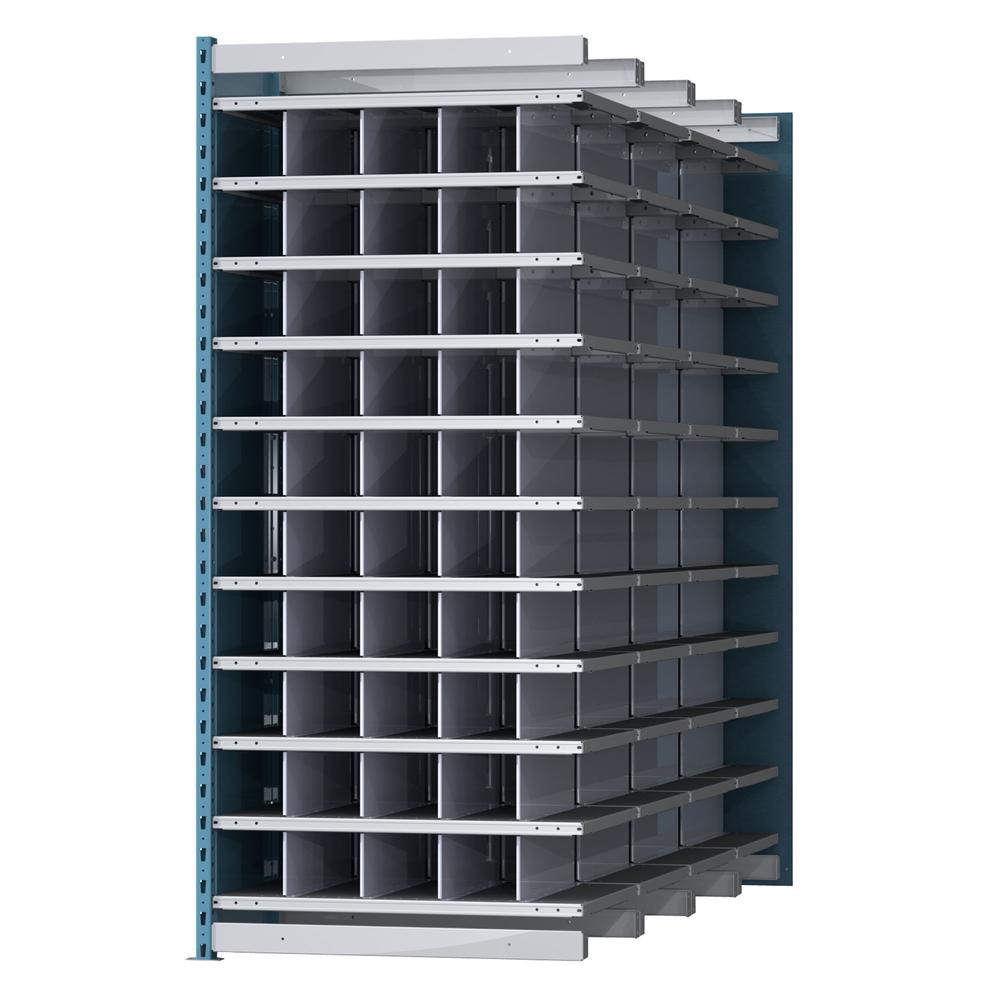Hallowell Deep Bin Shelving 36"W x 96"D x 87"H 707 Marine Blue Posts and Sides / 711 Light Gray Backs, Shelves and Dividers  11 Shelves Starter Unit Closed Style. Picture 1