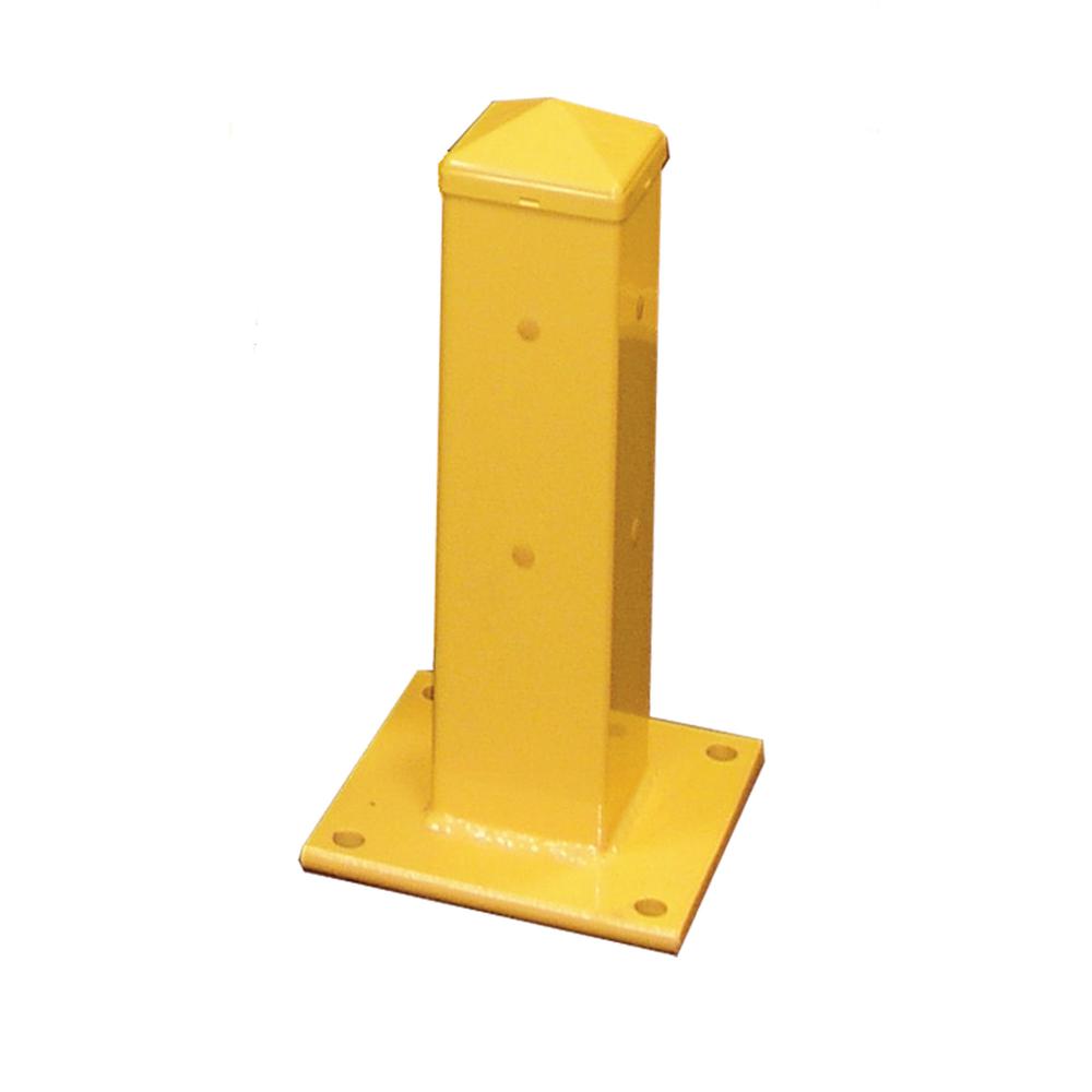 Hallowell Guardrail - Single Rail Column Assembly, 5"W x 5"D x 18"H, Safety Yellow, Includes Welded on 10" x 10" Anchoring Plate. Picture 1