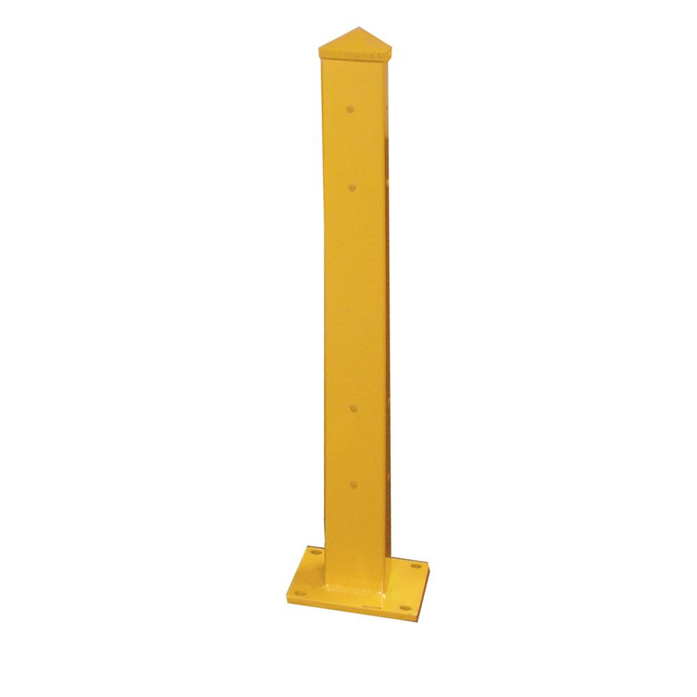 Hallowell Guardrail - Double Rail Column Assembly, 5"W x 5"D x 42"H, Safety Yellow, Includes Welded on 10" x 10" Anchoring Plate. Picture 1