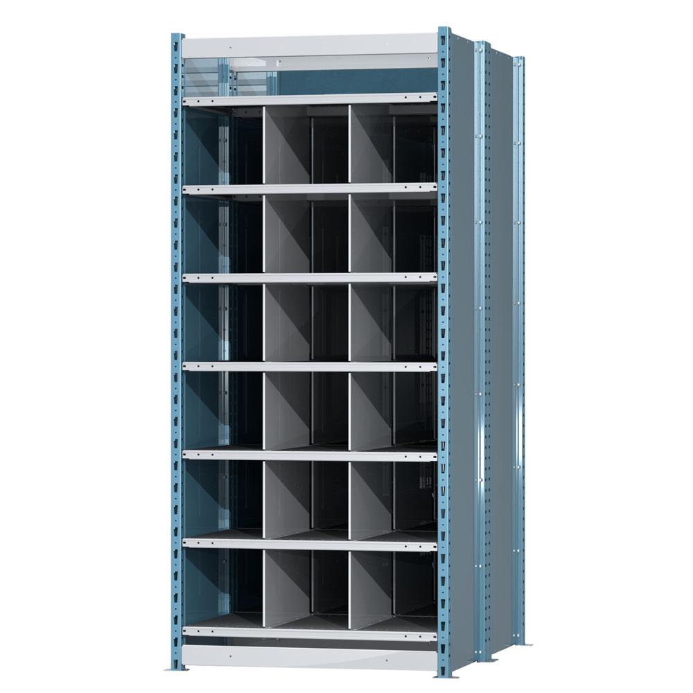 Hallowell Deep Bin Shelving 36"W x 48"D x 87"H 707 Marine Blue Posts and Sides / 711 Light Gray Backs, Shelves and Dividers  7 Shelves Starter Unit Closed Style. Picture 2