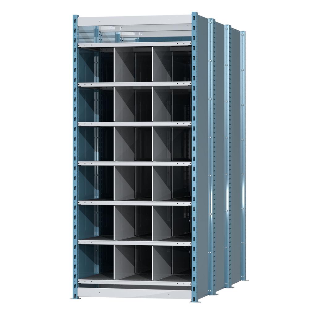Hallowell Deep Bin Shelving 36"W x 72"D x 87"H 707 Marine Blue Posts and Sides / 711 Light Gray Backs, Shelves and Dividers  7 Shelves Starter Unit Closed Style. Picture 2
