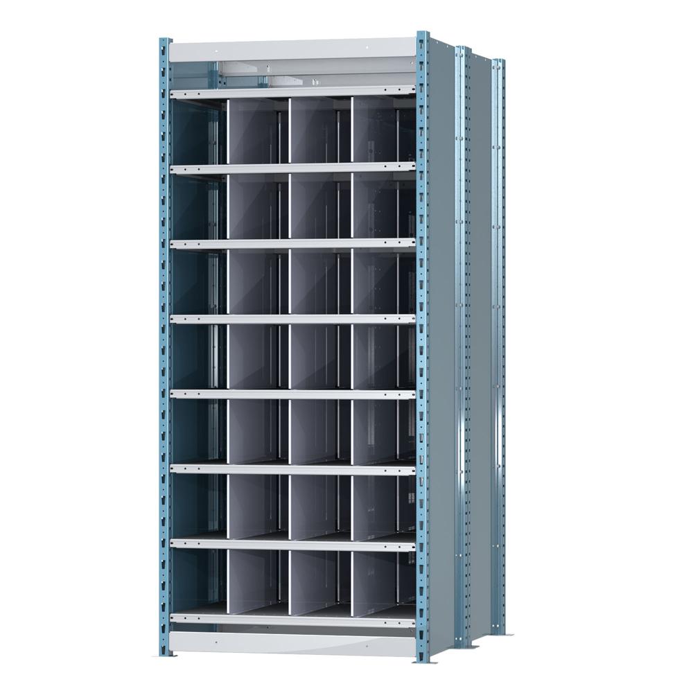Hallowell Deep Bin Shelving 36"W x 48"D x 87"H 707 Marine Blue Posts and Sides / 711 Light Gray Backs, Shelves and Dividers  8 Shelves Starter Unit Closed Style. Picture 2