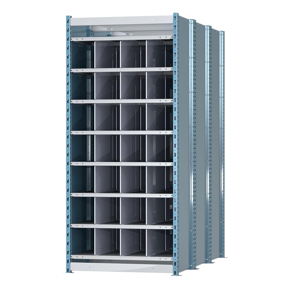 Hallowell Deep Bin Shelving 36"W x 72"D x 87"H 707 Marine Blue Posts and Sides / 711 Light Gray Backs, Shelves and Dividers  8 Shelves Starter Unit Closed Style. Picture 2