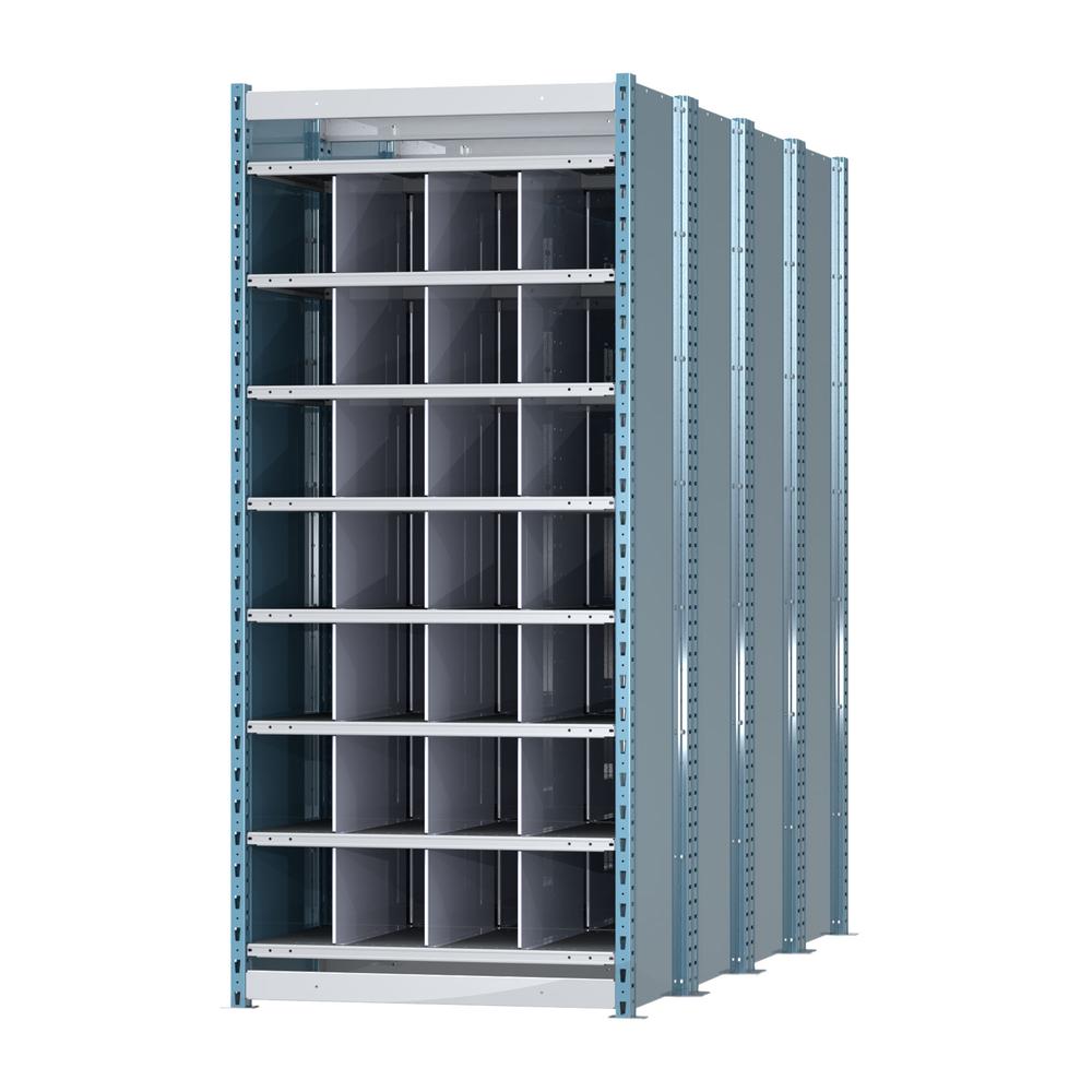 Hallowell Deep Bin Shelving 36"W x 96"D x 87"H 707 Marine Blue Posts and Sides / 711 Light Gray Backs, Shelves and Dividers  8 Shelves Starter Unit Closed Style. Picture 2