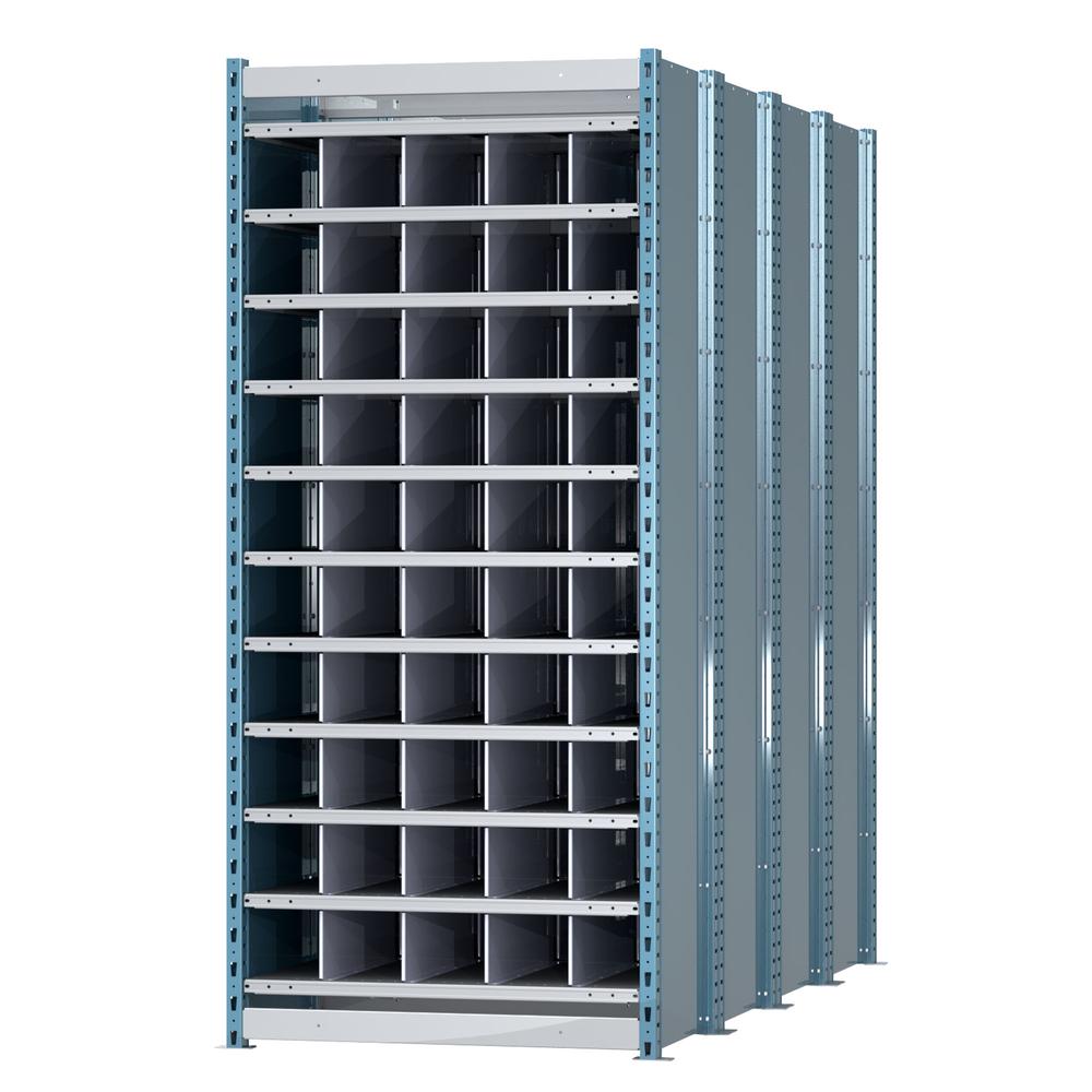 Hallowell Deep Bin Shelving 36"W x 96"D x 87"H 707 Marine Blue Posts and Sides / 711 Light Gray Backs, Shelves and Dividers  11 Shelves Starter Unit Closed Style. Picture 2
